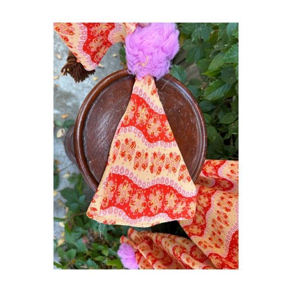 Vintage 70s Handmade Knit Clown Costume PomPoms 2 Hats Pink Red Yellow - Picture 9 of 16